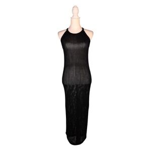 Tahari Black Open Knit Dress S Sleeveless Dark Gothic Casual Sexy Sirencore Chic